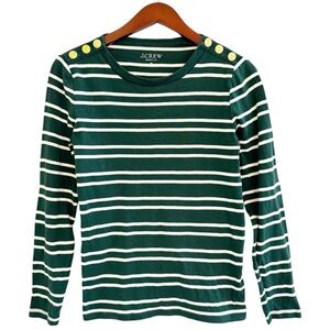 J. CREW Perfect Fit Long Sleeve Shirt in Green and White Stripe Size Medium